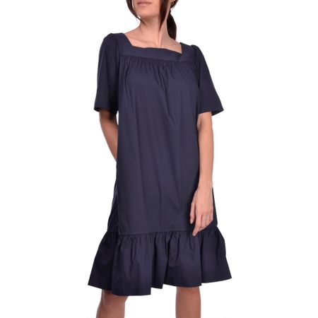 Gran Sasso Kleid eckiger Ausschnitt Rüschen Saum navy Gr 38