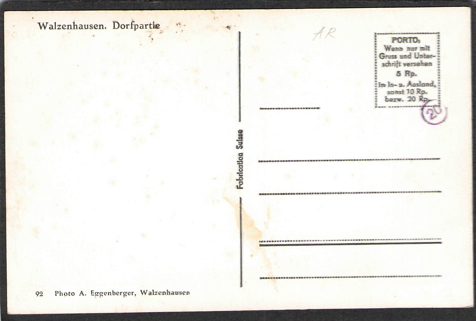 Cartoline postali: -Walzenhausen  Dorfpartie – Usato da Reichenburg venduto da Pipo-67 1