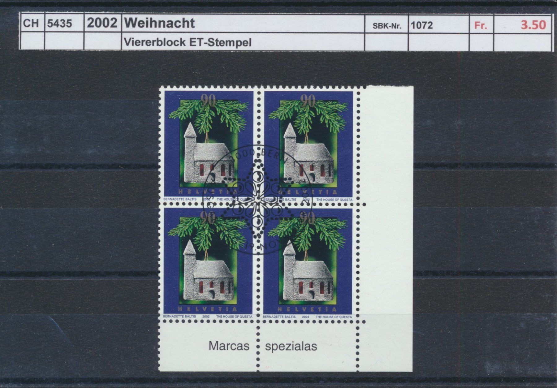Tutti i francobolli: 2002 "Weihnacht", Viererblock. ET - Stempel – Usato da Winterthur venduto da Zupogeru