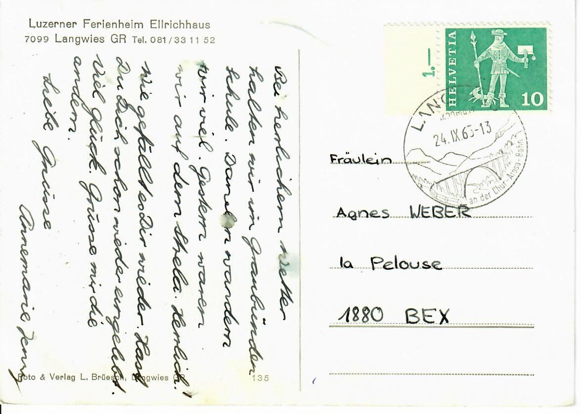 Cartoline postali: Luzerner Ferienheim Ellrichhaus - Langwies GR – Usato da Hochdorf venduto da Ziegel-16 1