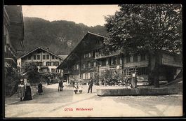 AK Wilderswil, Straßenpartie beim Brunnen