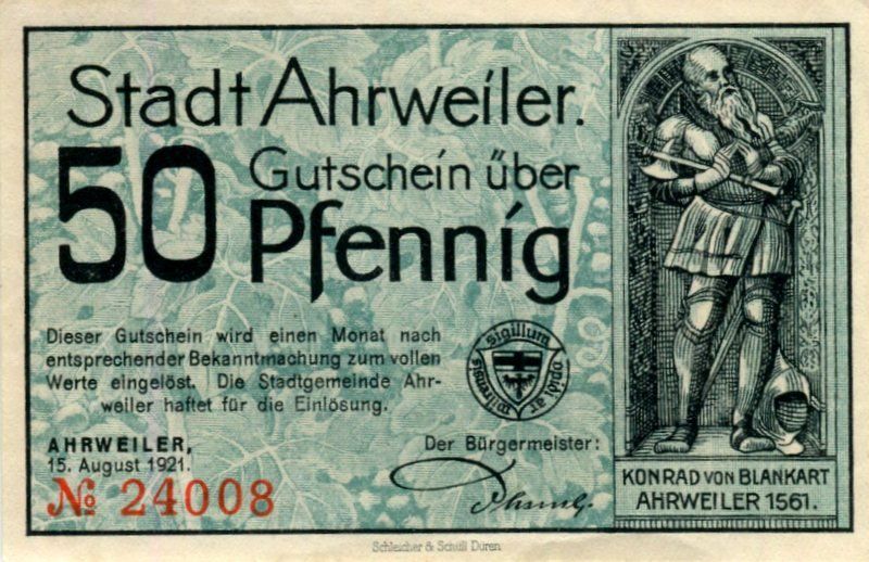 Banconote: Notgeld "50 Pfennig. Ahrweiler 1921" – Usato da Basel venduto da Butsch5