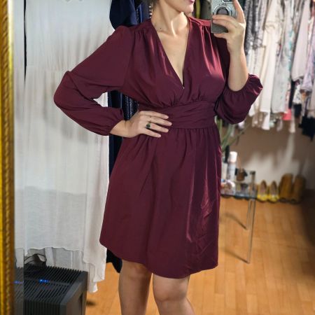 Elegantes bordeauxfarbenes Kleid mit elastischer Taille L/XL