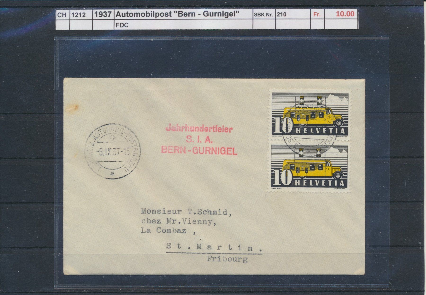 Tutti i francobolli: 1937 Automobilpost "Bern - Gurnigel", FDC – Usato da Winterthur venduto da Zupogeru