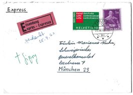 1960 Expressbrief nach Deutschland, gestempelt Thun 22.IV.60