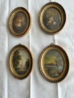 Vier kleine ovale  Ölbilder mit Glasabdeckung