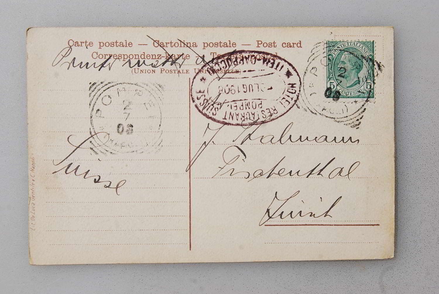 Cartoline postali: AK Pompei 1908 – Usato da Rüfenacht BE venduto da Toro06 1
