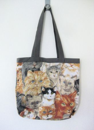 Tasche, Einkaufstasche mit Katzen, Handarbeit