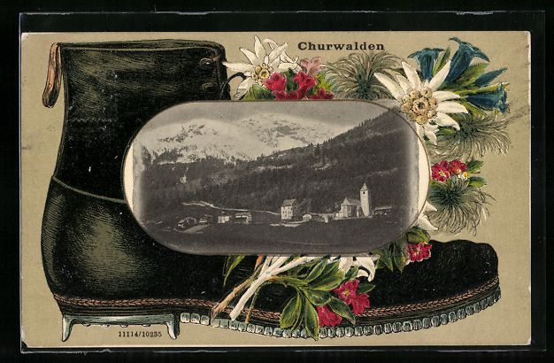Ansichtskarten: Churwalden, Ortsansicht mit Kirche, Berg – Gebraucht aus Berlin von bartko-reher