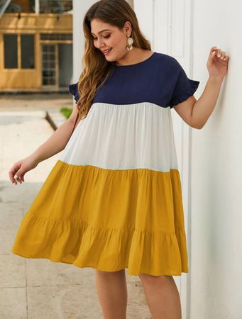 Kleid sommerlich farbig gelb weiss blau Gr. 48 / 4XL