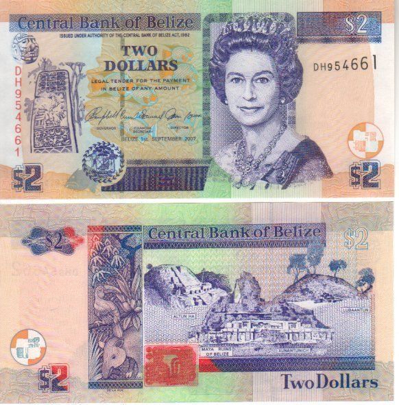 Banconote: Elizabeth Belize 2 Dollar 2007  unz – Nuovo e nell'imballaggio originale da Gelterkinden venduto da Cakir
