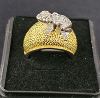Ausgefallener Damenring 925 Silber, Gold mit Frosch-Motiv 💍