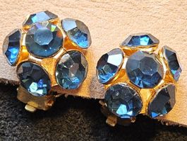 Vintage Ohrclips mit blauen facettierten Glassteinen, 50er