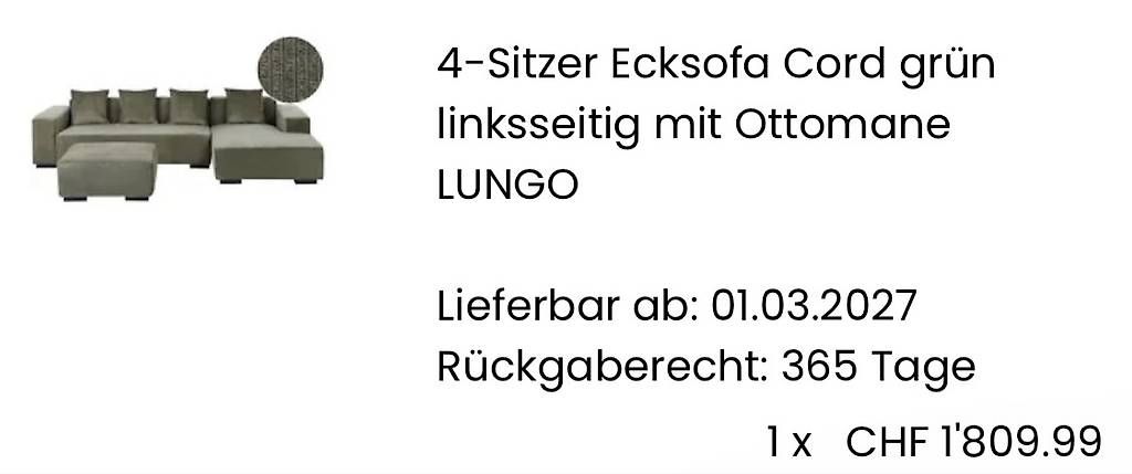 Divani: Ecksofa grün Cord – Usato da Ostermundigen venduto da Sbella01 3