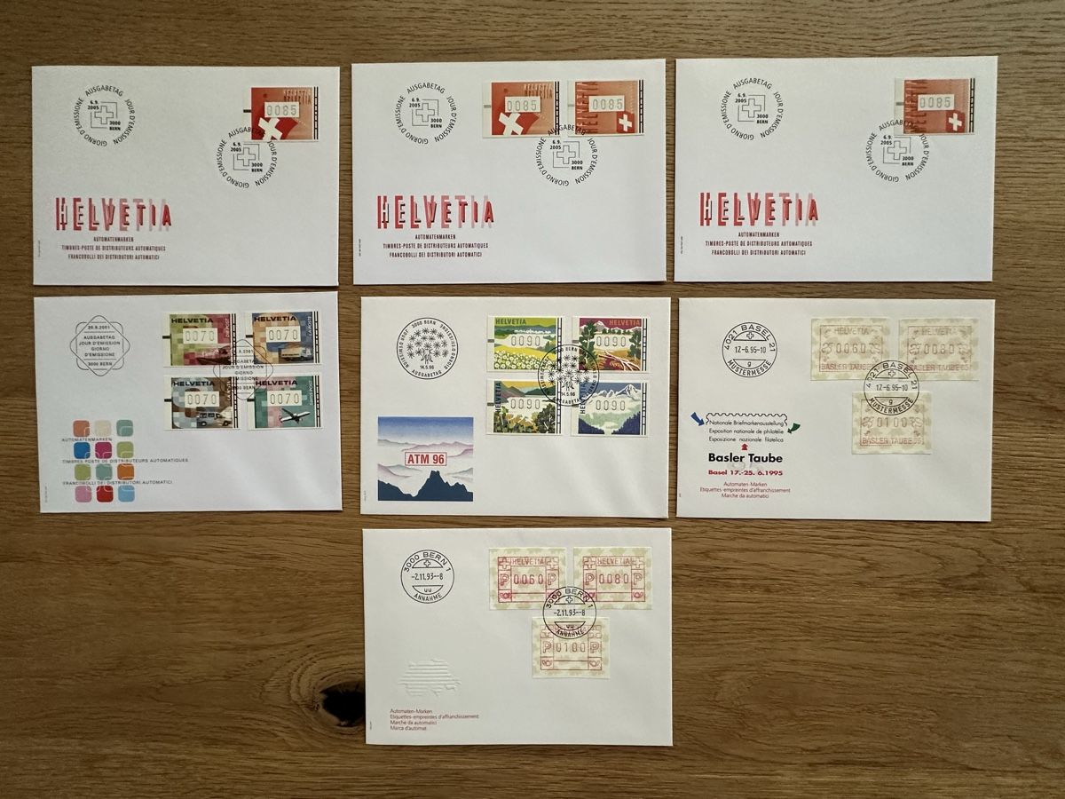 Tutti i francobolli: Schweiz - 7 Automatenmarken FDC  – Usato da Schmitten / FR venduto da Samsara169