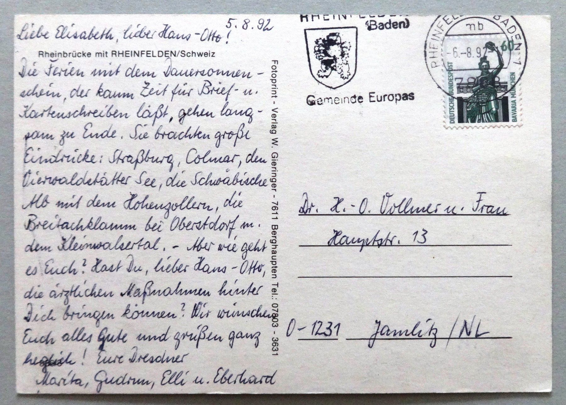 Cartoline postali: Rheinbrücke mit Rheinfelden – Usato da Fétigny venduto da Billy2miny 1