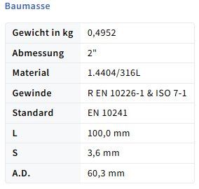Ferramenta: Rohrdoppelnippel 2" x 100mm – Nuovo e nell'imballaggio originale da Amriswil venduto da SwissFittings 2