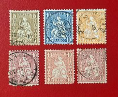 SITZENDE HELVETIA 30 31 32 38 WEISS 46 FASER 1862 1867 GEST.
