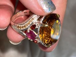 UNIKAT! 22ct Madeira Citrine Ruby SS925 14kGold Vermeil Ring
