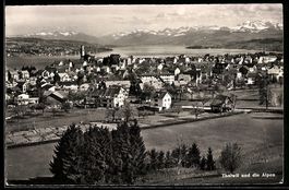 AK Thalwil, Ortsansicht gegen die Alpen