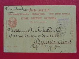 1892, Karte von Genève nach BUENOS AIRES (Argentinien)