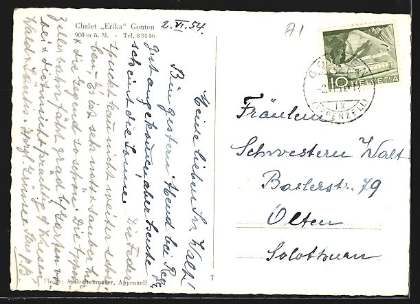 Cartoline postali: Gonten, Chalet Erika mit Nachbargebäude – Usato da Berlin venduto da bartko-reher 1
