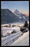 AK Saanen, Ort mit Kirche und verschneiter Bergpanorama