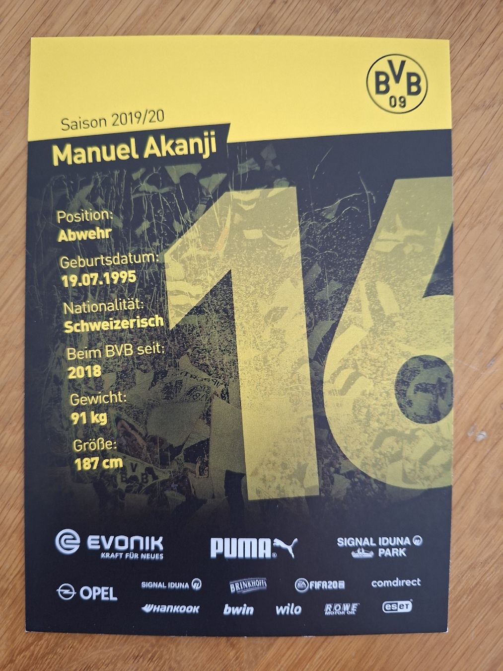 Autografi: Manuel Akanji Autogrammkarte Dortmund BVB – Usato da Thun venduto da wuschu 1