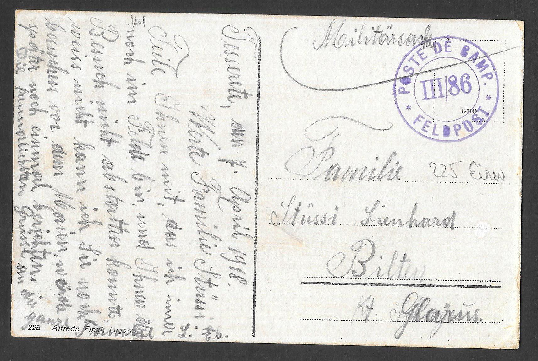 Ansichtskarten: Tesserete Panorama mit Feldpoststempel – Gebraucht aus Olten von clotaldi 1