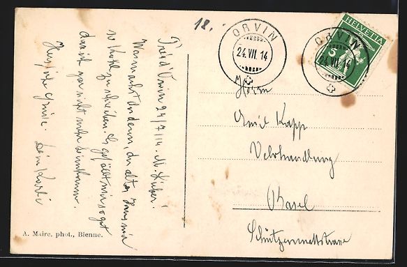 Cartoline postali: AK Orvin, Teilansicht, 1914 – Usato da Berlin venduto da bartko-reher 1
