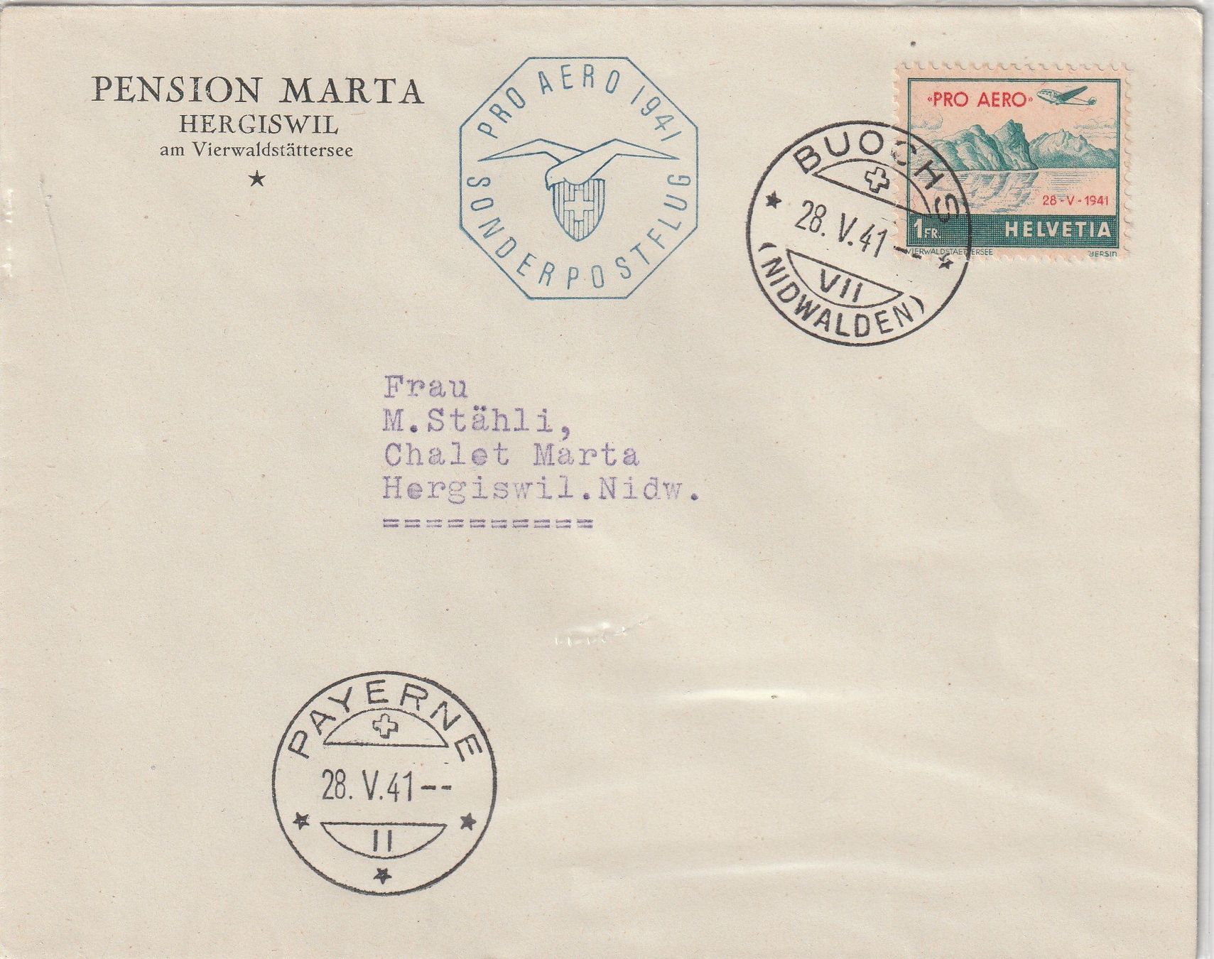 Alle Briefmarken: Flugpost Brief 1941-Buchs-Payerne – Gebraucht aus uttwil von Koehlerfred
