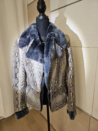 Veste femme, cuir python et furure chinchila. M