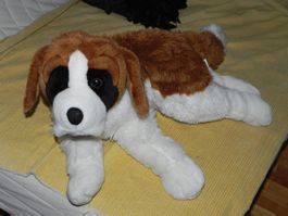 Stofftier Bernhardiner Hund braun weiss guter Zustand 60 cm