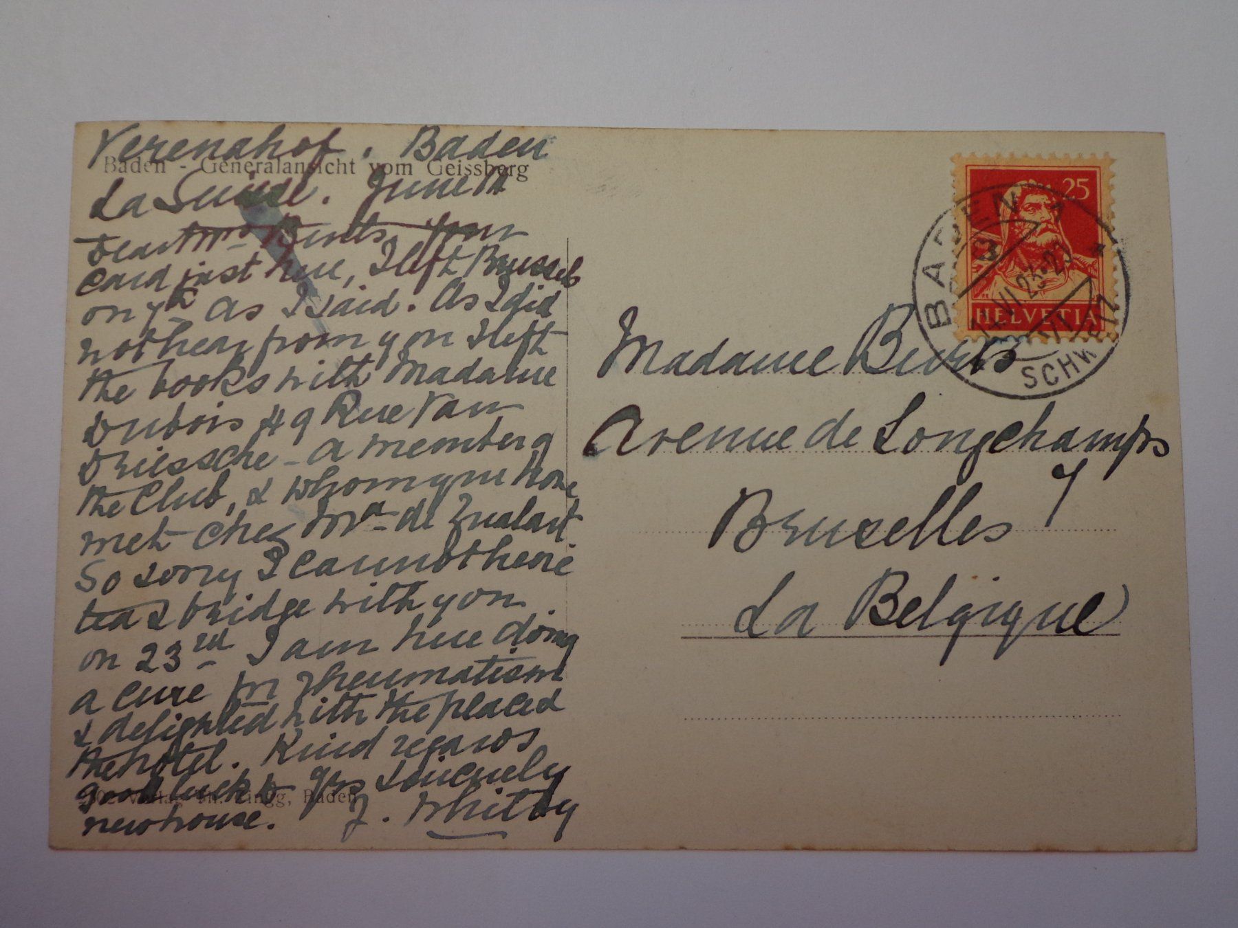 Cartoline postali: Antike Postkarte Ansichtskarte Baden 1920 – Usato da Andeer venduto da Baerenburger 1