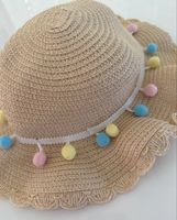 Kinder Sonnenhut Stroh mit Pompons Grösse 52