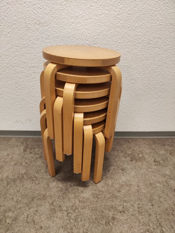 6x Holz Hocker Schemel Massivholz wie Aalto Birke? Stapelbar (Gebraucht ...