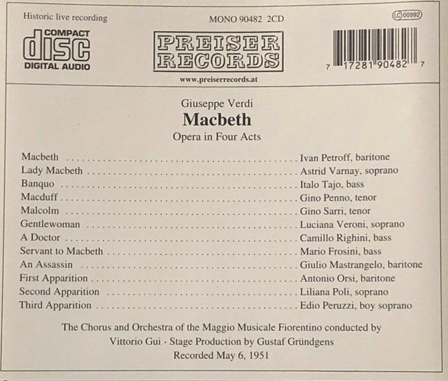 CD: Verdi - Macbeth (1951, Petroff/Varnay) – Usato da Grüningen venduto da azulamarillo 1