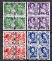1936: Pro Juventute Viererblock Serie Nr.J77-80 **