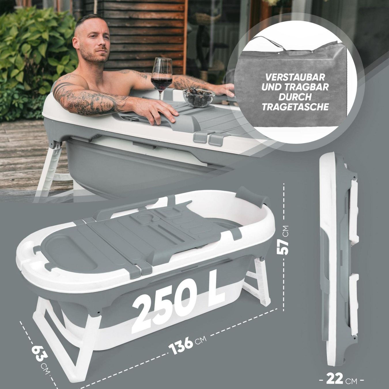 Vasche da bagno: Faltbare Badewanne grau/weiss – Usato da Oftringen venduto da Viola59