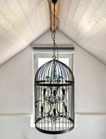 Einzigartiger Kronleuchter, Vogelkäfig Metall mit Glasbehang