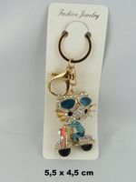 Schlüsselanhänger - KATZE auf VESPA - Glitzersteine - Neu