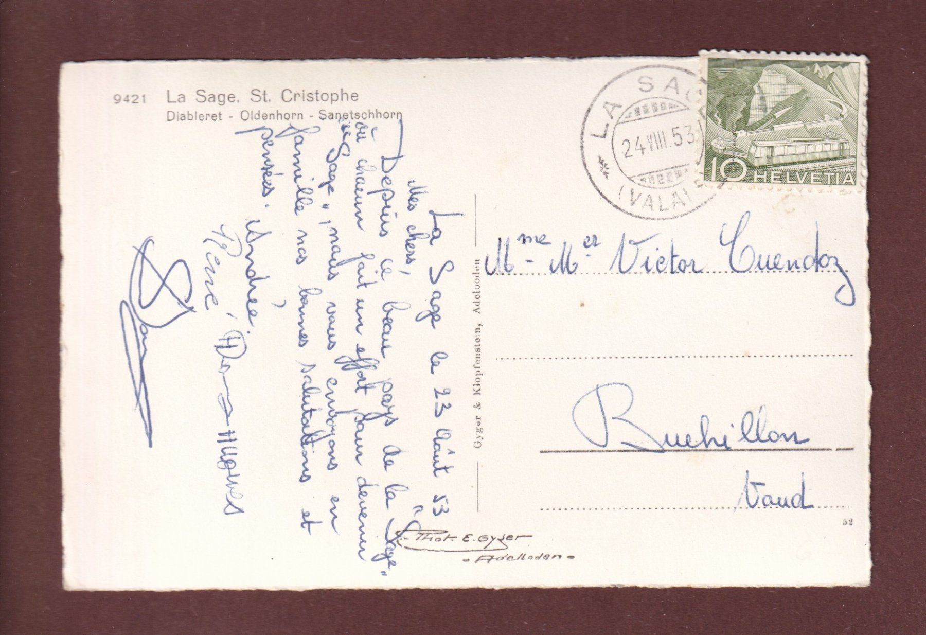 Cartoline postali: LA SAGE - St. Christophe - 1953 – Usato da Pully venduto da nicecards 1