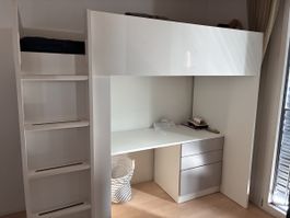 Hochbett IKEA mit Schreibtisch weiss/grau 90x200 cm