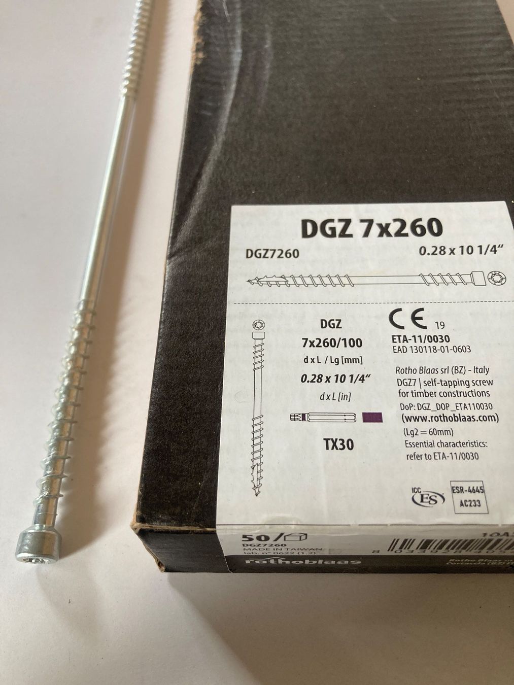 Ferramenta: Vis Rothoblaas DGZ 7x260 mm. à double filet pour isolant – Nuovo e nell'imballaggio originale da Villaz-St-Pierre venduto da Matierart 3