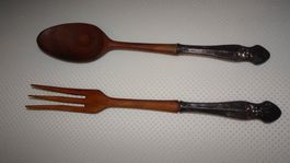 Service à salade en bois et métal argenté vintage