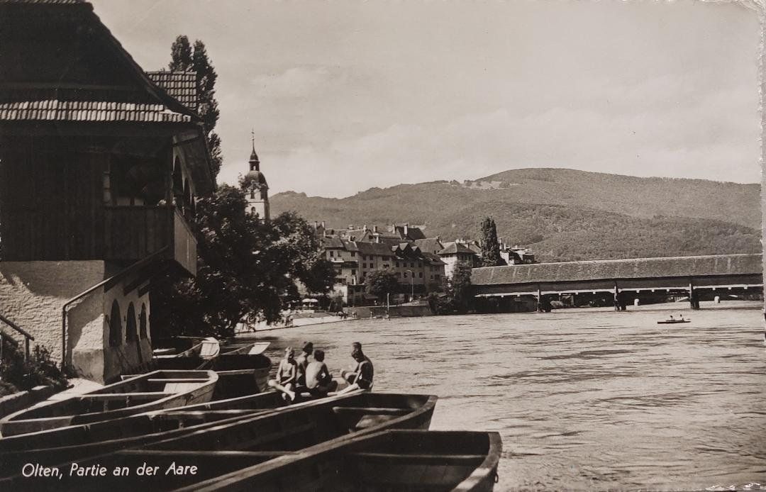Ansichtskarten: OLTEN - Partie an der Aare - 1954 – Gebraucht aus Delémont von Domdom1