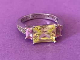 Silberring Gelb-Rosa-Elegant (61)