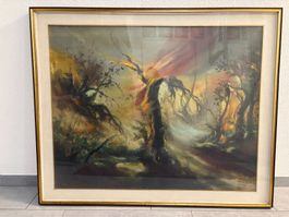 113 cm breit x 93 cm hoch Öl Gemälde magisch