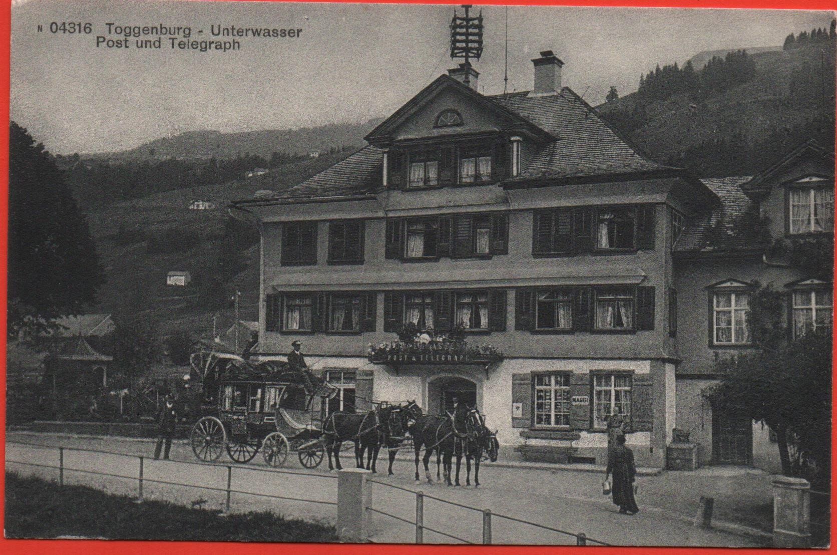 Cartoline postali: UNTERWASSER Post und Telegraph, Postkutsche – Nuovo (secondo la descrizione) da Jona venduto da philajona