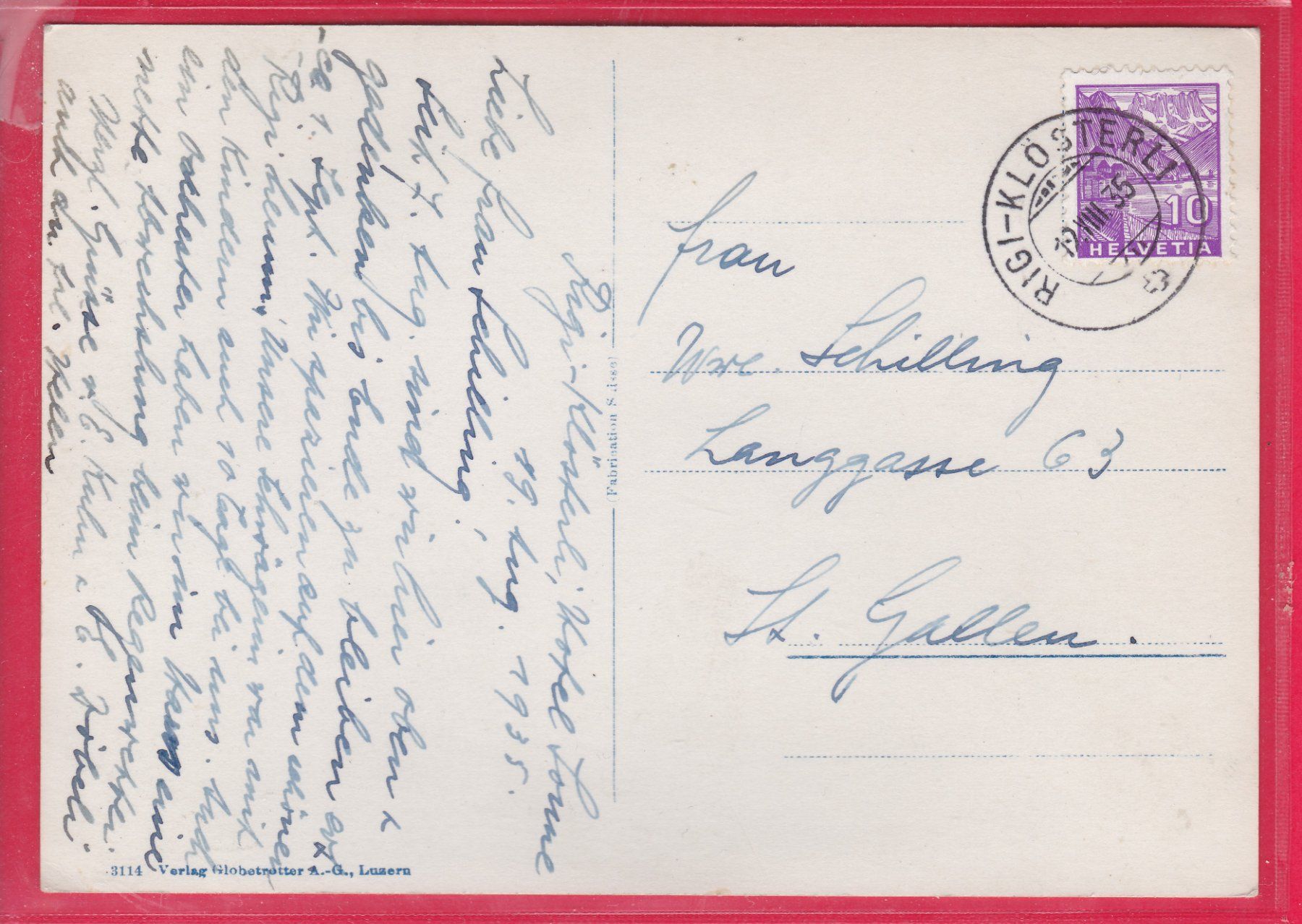 Cartoline postali: RIGI-KLÖSTERLI, 19.8.1935 – Usato da Oberrieden venduto da Gebirgsstelze 1